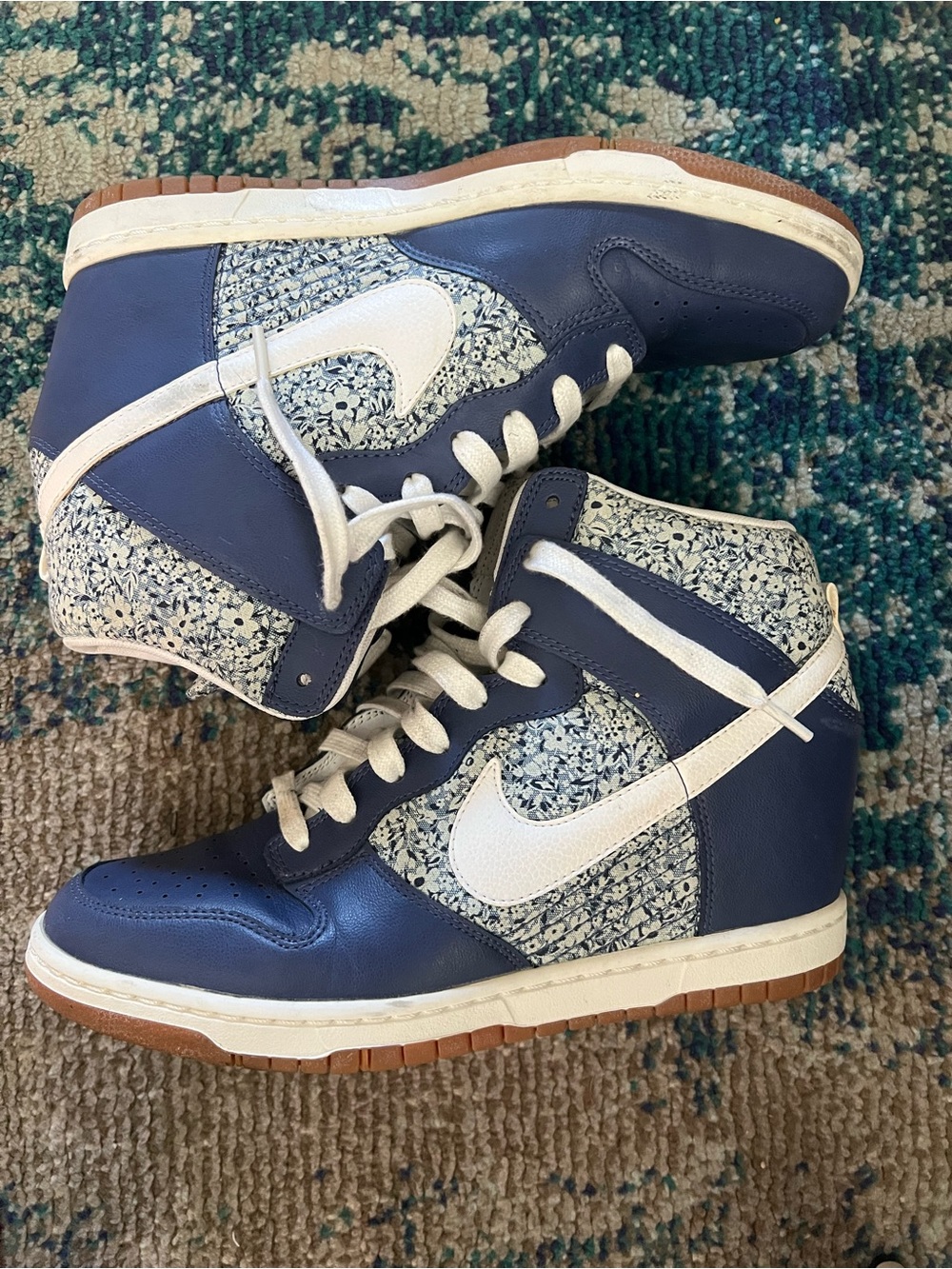 Nike x Liberty of London Dunk Sky Hi Wedge Sneakers Floral Blue Size 10